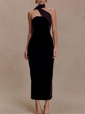 fitted lace wedding dress Larissa Satin Maxi Dress with Ruched Petals main image 1